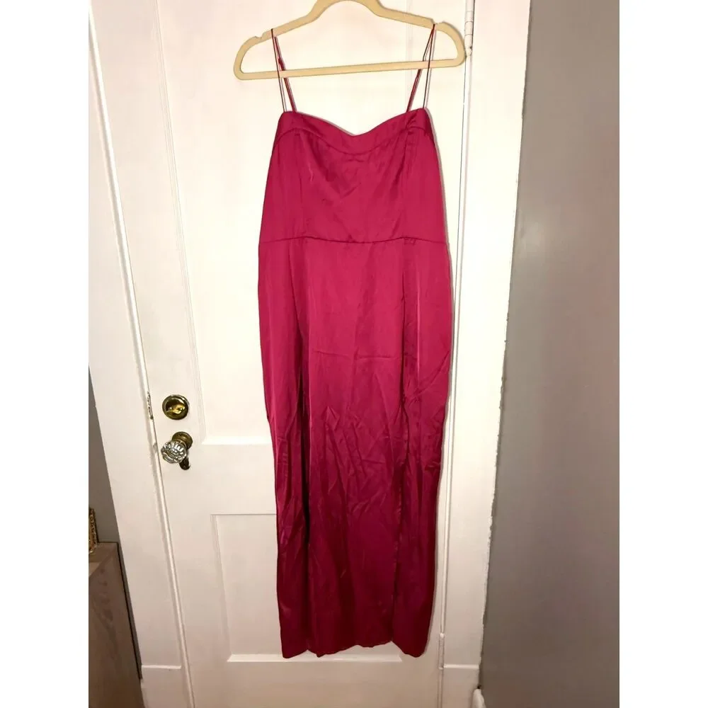 Abercrombie and Fitch Camille Pink Fuschia Satin Maxi Dress Size Large NWOT